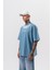 Erkek Ephemeral Baskılı Yıkamalı Oversize T-Shirt Mavi 3