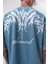 Erkek Ephemeral Baskılı Yıkamalı Oversize T-Shirt Mavi 4
