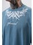 Erkek Ephemeral Baskılı Yıkamalı Oversize T-Shirt Mavi 5
