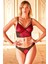 Desenli Kadife Balensiz Desteksiz Dolgusuz Yaka Detaylı Bralet Sütyen ve Slip Takım 2