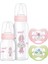 Pembe Cam Biberon Seti 250ML+125ML ve Ortodontik Emzikli Kelebek Tasarımlı 4'lü 1