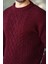 Bordo Örgü Desenli Triko Erkek Kazak E7425 3