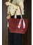Bordo Hakiki Dana Süet Manyetik Kapaklı Büyük Boy Günlük Omuz Çantası ve Askılı El Çantası 4