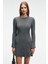 ENCANTO Kadın Yuvarlak Yaka Çizgi Desenli Slim Fit Antrasit Elbise 2