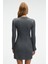 ENCANTO Kadın Yuvarlak Yaka Çizgi Desenli Slim Fit Antrasit Elbise 8