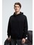 AMOS Erkek Yumuşak Kumaşlı 3 İplik Oversize Kapüşonlu Kanguru Cepli Siyah Sweatshirt 1
