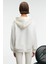 VALENYA Kadın Oversize Kapüşonlu Balon Kollu Metal Fermuarlı Beyaz Sweatshirt 6