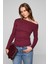 SISSI Kadin Organik Pamuklu Asimetrik Yaka Likralı Esnek Kumaşlı Bordo Bluz 1