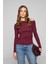 SISSI Kadin Organik Pamuklu Asimetrik Yaka Likralı Esnek Kumaşlı Bordo Bluz 4