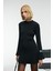 ENCANTO Kadın Yuvarlak Yaka Çizgi Desenli Slim Fit Siyah Elbise 1