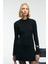 ENCANTO Kadın Yuvarlak Yaka Çizgi Desenli Slim Fit Siyah Elbise 4