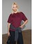 Jemmy Kadın %100 Organik Pamuk Relaxed Fit Yırtmaçlı Yuvarlak Yakalı Bordo T-Shirt 1