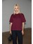 Jemmy Kadın %100 Organik Pamuk Relaxed Fit Yırtmaçlı Yuvarlak Yakalı Bordo T-Shirt 3