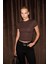HOPEWELL Kadın Yuvarlak Yaka Örme Slim Fit Koyu Kahverengi T-Shirt 1