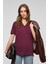ALINE Kadın %100 organik Pamuk Derin V Yakalı Comfort Fit Bordo T-Shirt 1