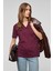ALINE Kadın %100 organik Pamuk Derin V Yakalı Comfort Fit Bordo T-Shirt 3