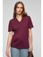 ALINE Kadın %100 organik Pamuk Derin V Yakalı Comfort Fit Bordo T-Shirt 4