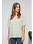 LAGERTHA Kadın %100 organik Pamuklu Kalın Dokulu Oversize Fit Yuvarlak Yakalı Mint Yeşil T-Shirt 1