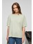 LAGERTHA Kadın %100 organik Pamuklu Kalın Dokulu Oversize Fit Yuvarlak Yakalı Mint Yeşil T-Shirt 4