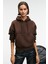 SELENE Kadın Kapüşonlu Kangru Cepli Regular Fit Kahverengi Sweatshirt 1