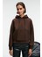 SELENE Kadın Kapüşonlu Kangru Cepli Regular Fit Kahverengi Sweatshirt 3