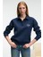 CAMIREL Kadın Polo Yaka Düğmeli Nakış Detaylı Reglan Kol Comfort Fit Lacivert Sweatshirt 1