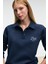 CAMIREL Kadın Polo Yaka Düğmeli Nakış Detaylı Reglan Kol Comfort Fit Lacivert Sweatshirt 3
