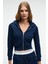 COSIMA Kadın Metal Fermuarlı Kapüşonlu Crop Lacivert Sweatshirt 1