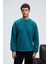 HAL Erkek Yuvarlak Yaka Önünde Ve Kollarında Süs Dikiş Detaylı Baskılı Regular Fit Yeşil Sweatshirt 3
