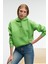 MELUREA Kadın Nakışlı Kapüşonlu Comfort Fit Fıstık Yeşili Sweatshirt 1