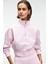 THALIA Kadın Arka Baskılı Ve Patch Detaylı Fermuarlı Dik Yakalı Pembe Sweatshirt 3