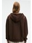 VALENYA Kadın Oversize Kapüşonlu Balon Kollu Metal Fermuarlı Kahverengi Sweatshirt 5