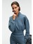 THALIA Kadın Arka Baskılı Ve Patch Detaylı Fermuarlı Dik Yakalı Petrol Mavisi Sweatshirt 1