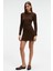 ENCANTO Kadın Yuvarlak Yaka Çizgi Desenli Slim Fit Kahverengi Elbise 2