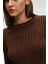 ENCANTO Kadın Yuvarlak Yaka Çizgi Desenli Slim Fit Kahverengi Elbise 4