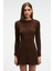 ENCANTO Kadın Yuvarlak Yaka Çizgi Desenli Slim Fit Kahverengi Elbise 5