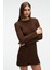 ENCANTO Kadın Yuvarlak Yaka Çizgi Desenli Slim Fit Kahverengi Elbise 6