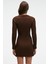 ENCANTO Kadın Yuvarlak Yaka Çizgi Desenli Slim Fit Kahverengi Elbise 8