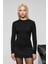 QUERIDA Kadın Yuvarlak Yaka Saç Örgülü Regular Fit Triko Siyah Kazak 4