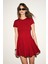 NURVA Kadın Bisiklet Yaka Cap Kol Beli Kesikli Mini Kırmızı Elbise 1