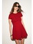 NURVA Kadın Bisiklet Yaka Cap Kol Beli Kesikli Mini Kırmızı Elbise 2