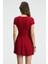 NURVA Kadın Bisiklet Yaka Cap Kol Beli Kesikli Mini Kırmızı Elbise 7