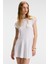 NURVA Kadın Bisiklet Yaka Cap Kol Beli Kesikli Mini Beyaz Elbise 1