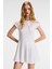 NURVA Kadın Bisiklet Yaka Cap Kol Beli Kesikli Mini Beyaz Elbise 2