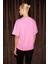 LAGERTHA Kadın %100 organik Pamuklu Kalın Dokulu Oversize Fit Yuvarlak Yakalı Pembe T-Shirt 5