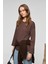 BASIL Kadını Oversize %100 Organik Pamuk Örme Uzun Kol Koyu Kahverengi T-Shirt 4