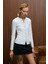 TALUVIA Kadın Esnek Kumaşlı Vücuda Oturan Slim Fit Düğmeli Grimelanj Bluz 5