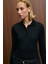 CASTANA Kadın Polo Yaka Düğmeli Regular Fit Triko Siyah Kazak 3