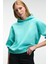 ORINQUE Kadın Kapüşonlu Baskı ve Nakış Detaylı Oversize Turkuaz Sweatshirt 5