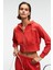 ELARA Kadın Metal Fermuarlı Nakışlı Kapüşonlu Crop Kırmızı Sweatshirt 1